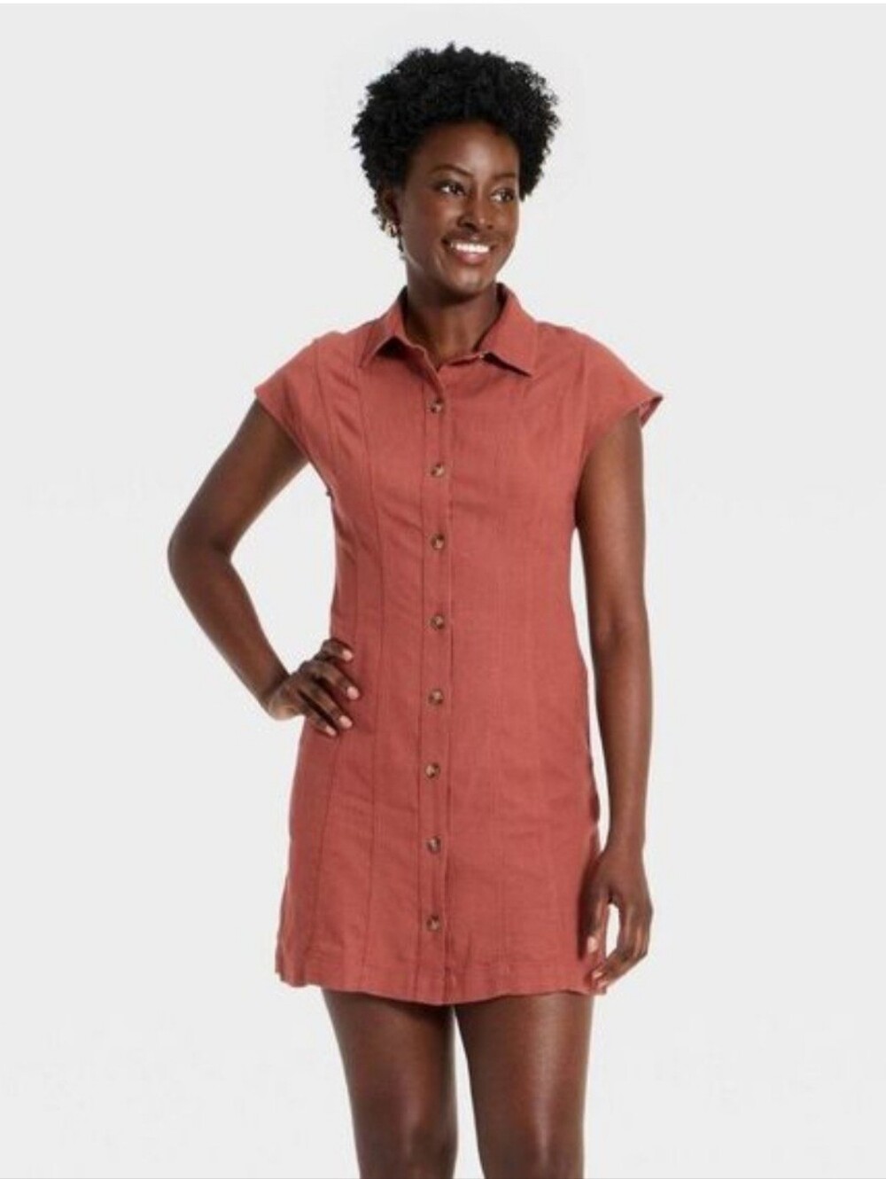 Women's Short Sleeve Mini Shirt Dress in Rust